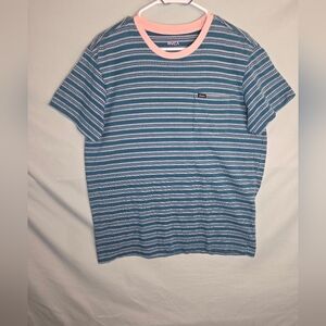 RVCA Crew Neck Short Sleeve T-Shirt Shirt Stripes Blue Pink Men’s Preppy Surf